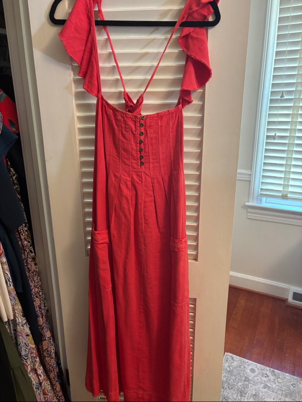 Pilcro Coral-Red Ruffle-Strap Midi Dress